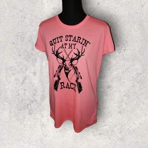 💖Hot Pink Hunting Humor Grapgic Tee (Size Lg)